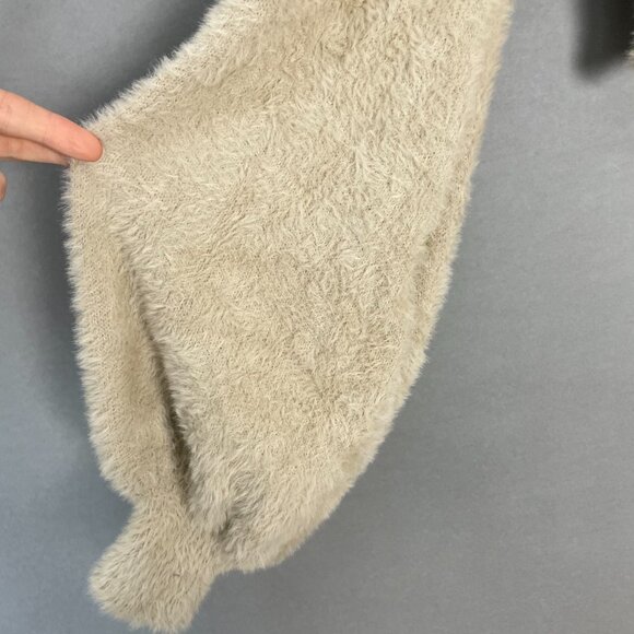 Forever 21 Fuzzy Crop Top Sweater Balloon Sleeve Size Medium Beige Gathered Bust - Picture 10 of 11